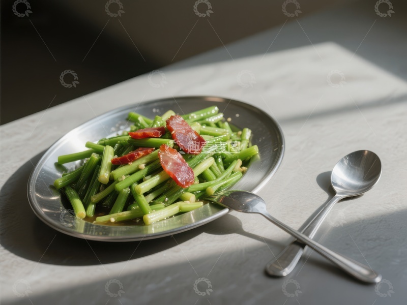 高清大图下载【趣麦麦图】清炒豆角配培根，简约美食