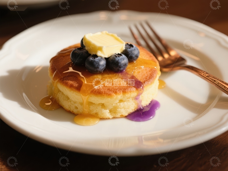 高清大图下载【趣麦麦图】蓝莓煎饼配黄油和糖浆