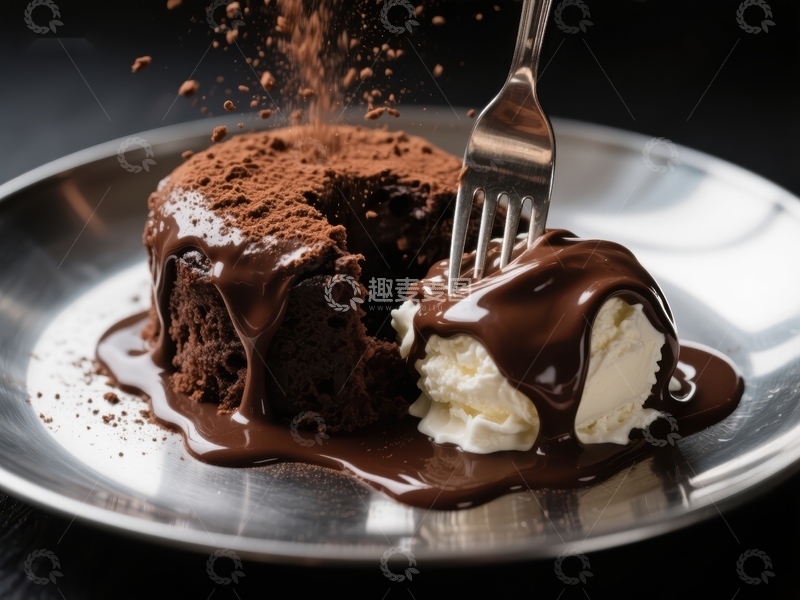 高清大图下载【趣麦麦图】巧克力熔岩蛋糕配冰淇淋
