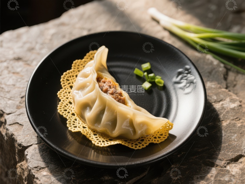 高清大图下载【趣麦麦图】黑盘上的美味饺子