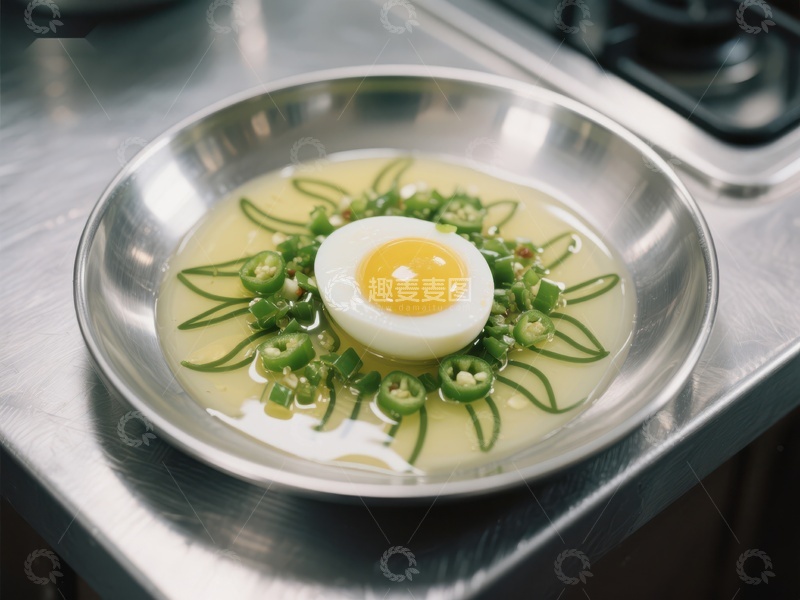 高清大图下载【趣麦麦图】创意美食：蛋黄与青椒的艺术摆盘