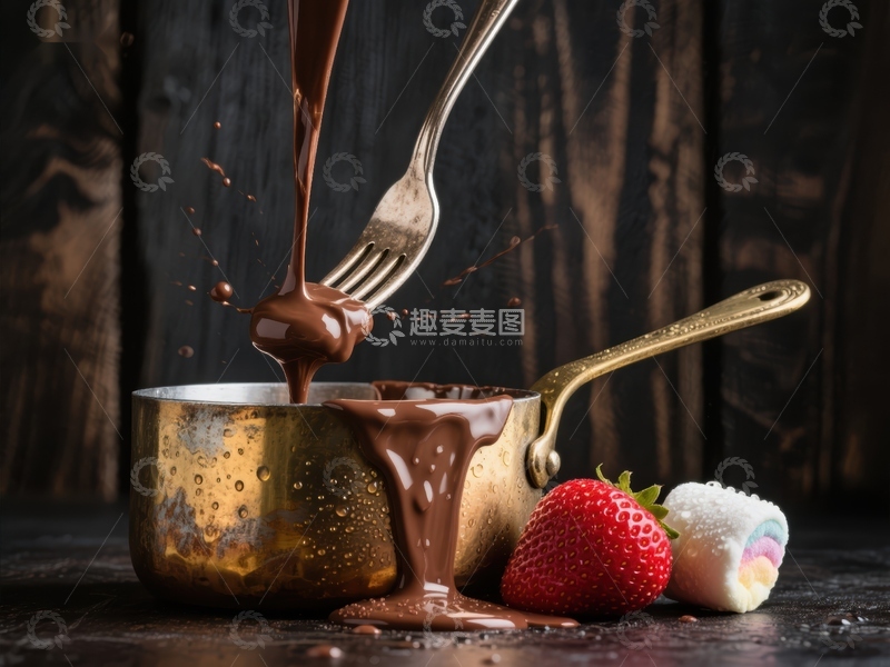 高清大图下载【趣麦麦图】巧克力倾泻，草莓与棉花糖相伴