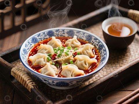 热腾腾的红油水饺配茶