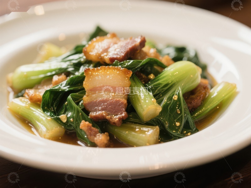 高清大图下载【趣麦麦图】炒青菜配五花肉