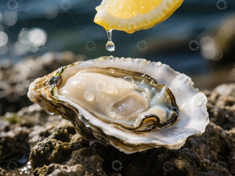 高清大图下载【趣麦麦图】柠檬汁滴入新鲜牡蛎