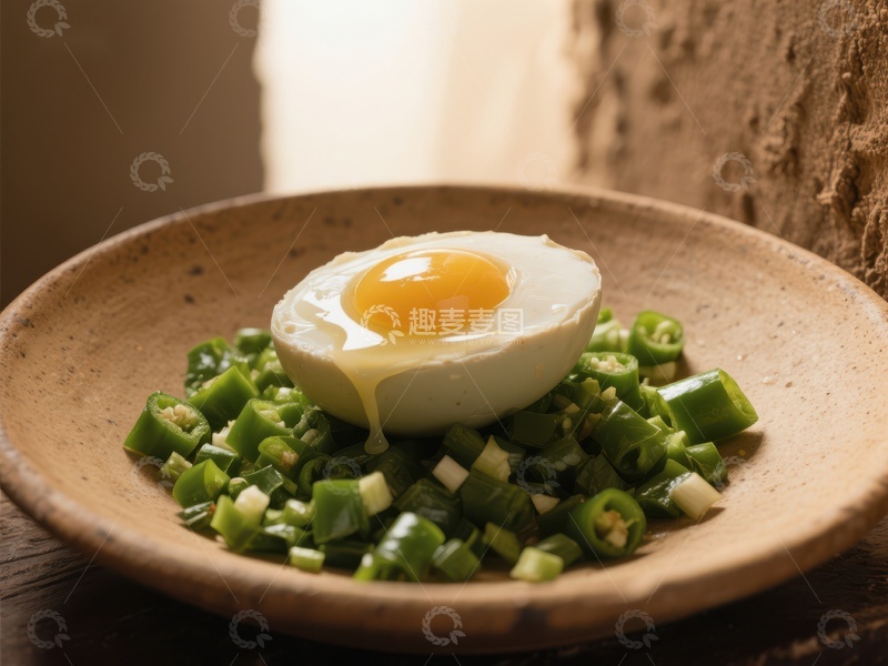 高清大图下载【趣麦麦图】荷包蛋配青椒碎，简约美食
