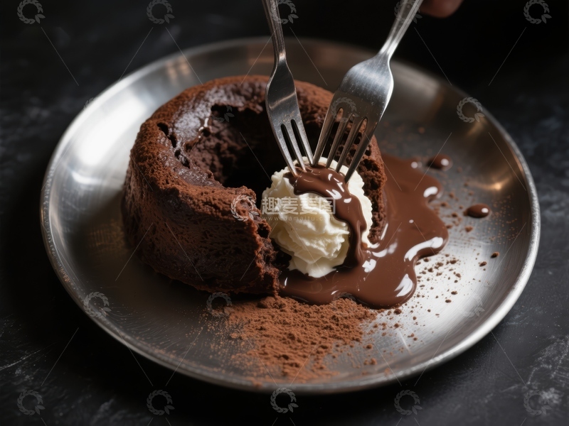 高清大图下载【趣麦麦图】巧克力熔岩蛋糕配奶油