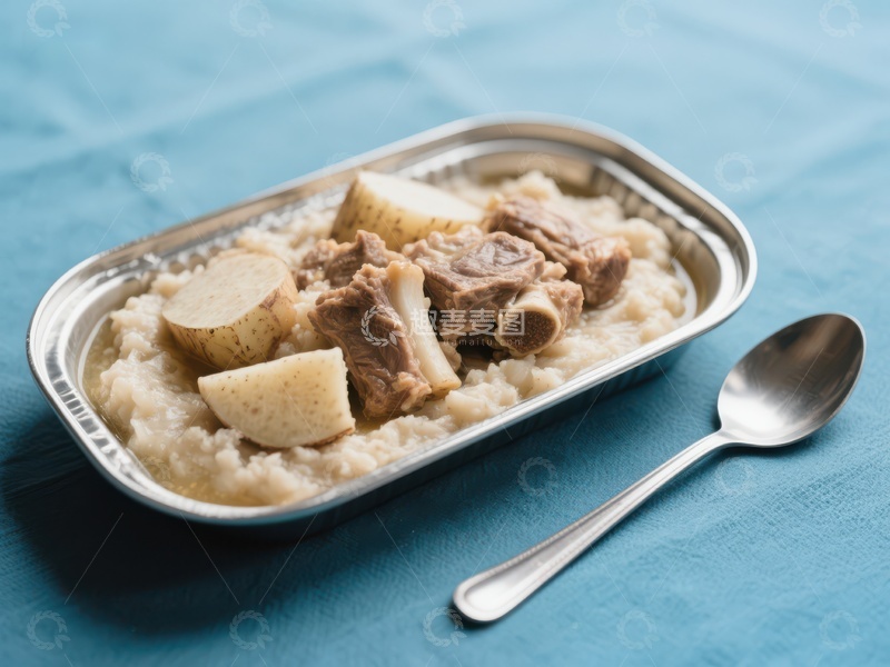高清大图下载【趣麦麦图】金属盘中的炖肉配土豆和米饭