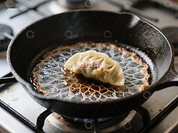 锅贴在铸铁锅中煎制