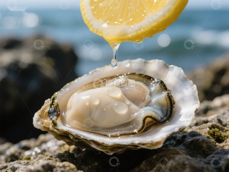 高清大图下载【趣麦麦图】柠檬汁滴入新鲜牡蛎