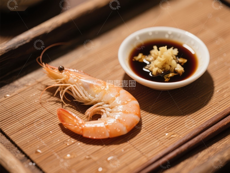 高清大图下载【趣麦麦图】鲜虾配蘸料，简约美食呈现