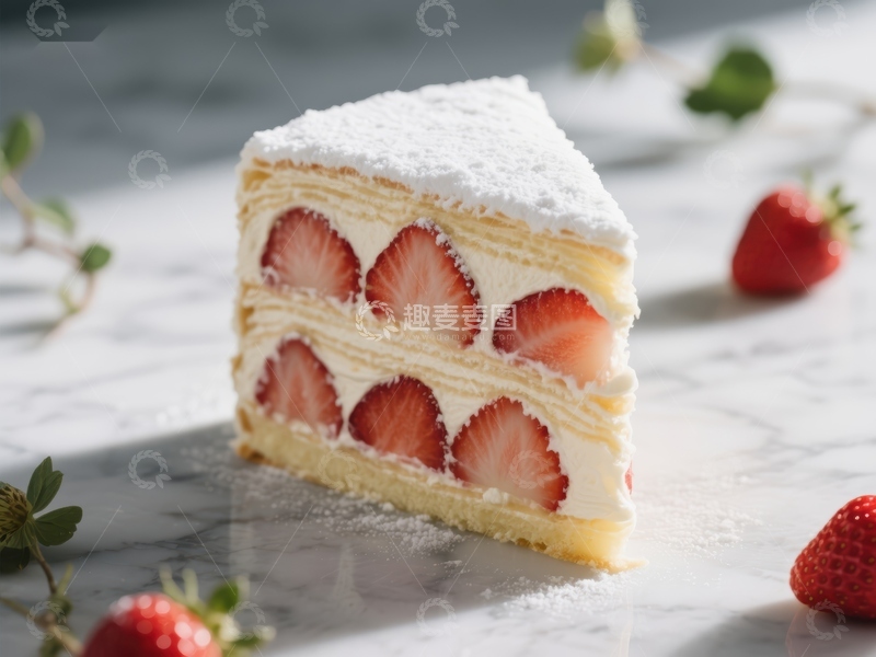 高清大图下载【趣麦麦图】草莓奶油蛋糕切片
