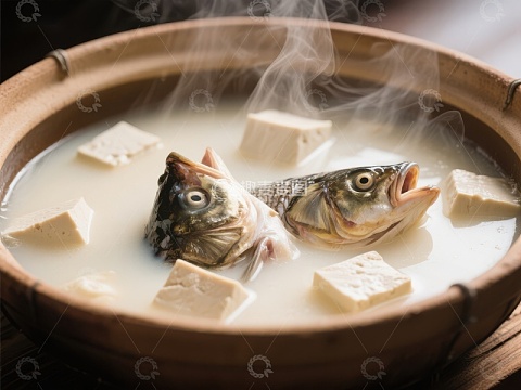 鲜美鱼头豆腐汤热气腾腾