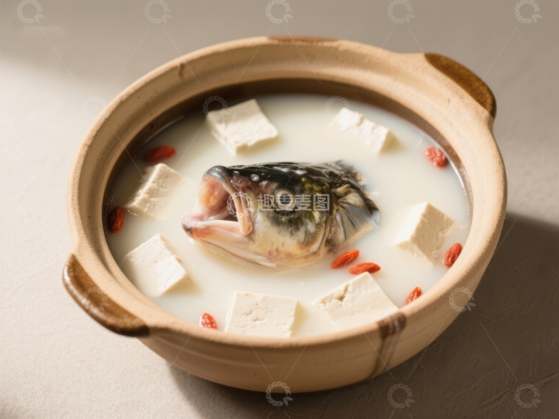 高清大图下载【趣麦麦图】鱼头豆腐汤，鲜美营养