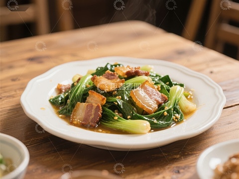 热腾腾的青菜炒肉片
