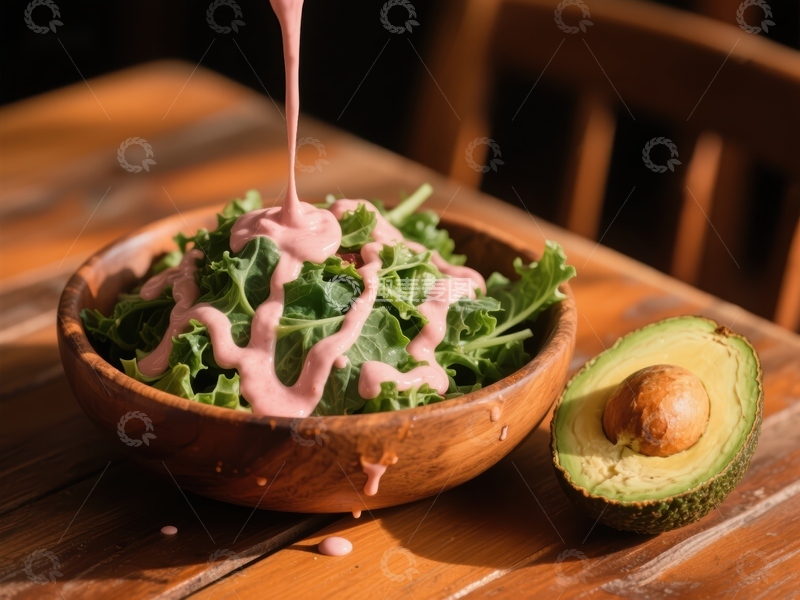 高清大图下载【趣麦麦图】羽衣甘蓝沙拉配粉色酱汁