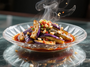 热腾腾的茄子菜肴，香气四溢