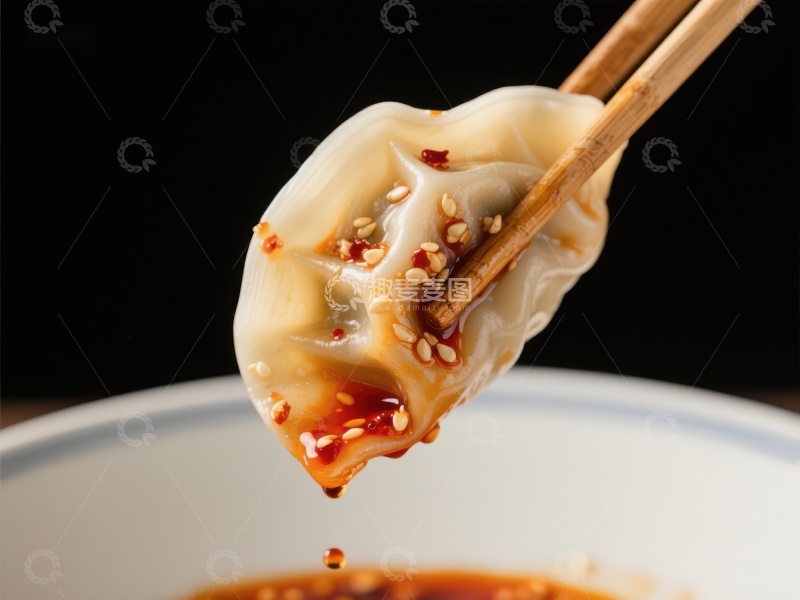 高清大图下载【趣麦麦图】筷子夹起的美味馄饨