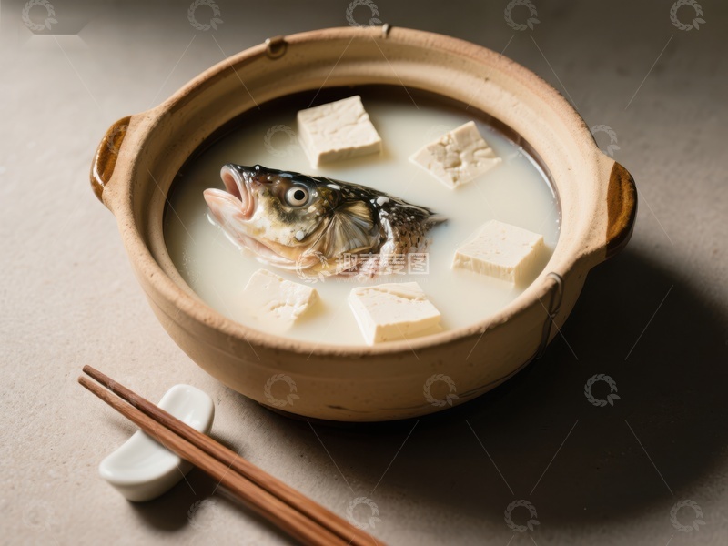 高清大图下载【趣麦麦图】鱼头豆腐汤，传统美食