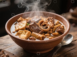 热腾腾的豆类炖肉汤