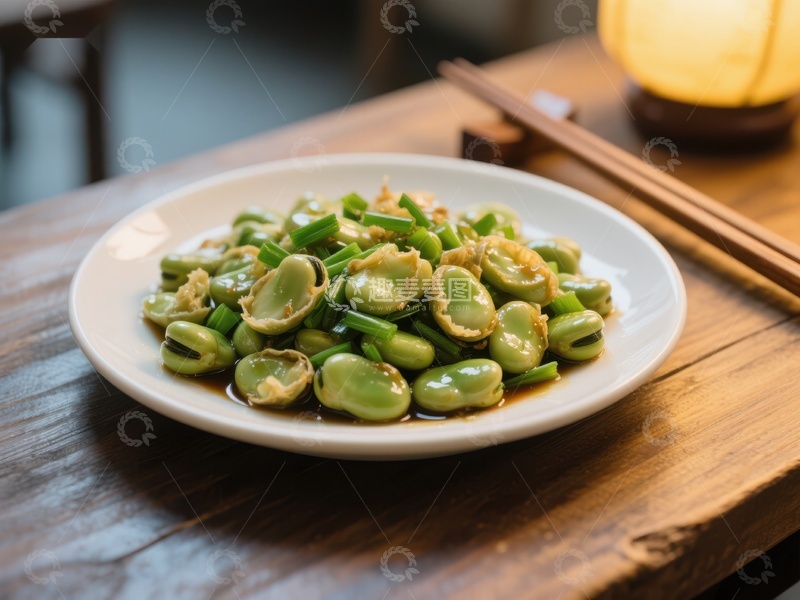 高清大图下载【趣麦麦图】炒蚕豆配蒜片，清新美味