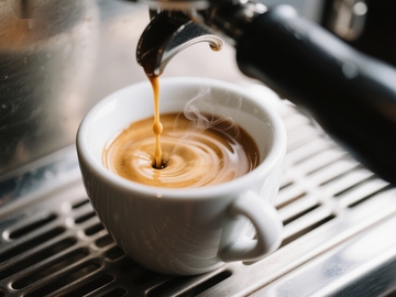咖啡机倾注浓郁咖啡入杯