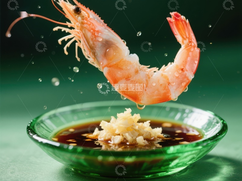 高清大图下载【趣麦麦图】虾跃入蘸料，瞬间美味