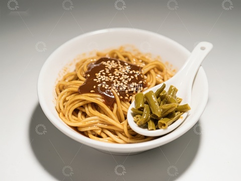 芝麻酱拌面配豆角，简约美食