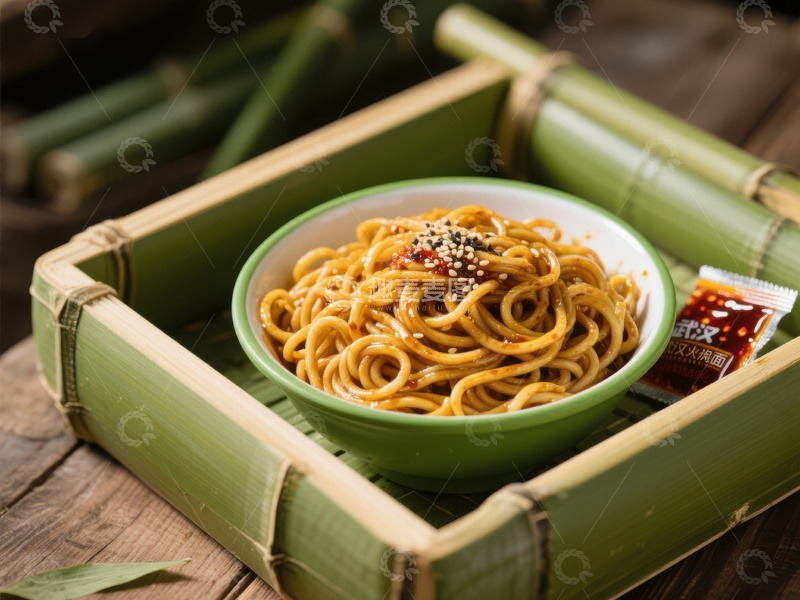 高清大图下载【趣麦麦图】竹篮中的热干面