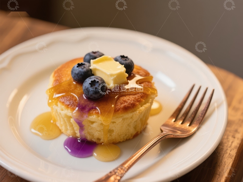高清大图下载【趣麦麦图】蓝莓松饼配蜂蜜黄油