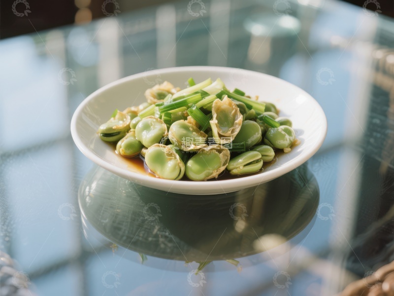 高清大图下载【趣麦麦图】清炒蚕豆与蒜苗的美味佳肴