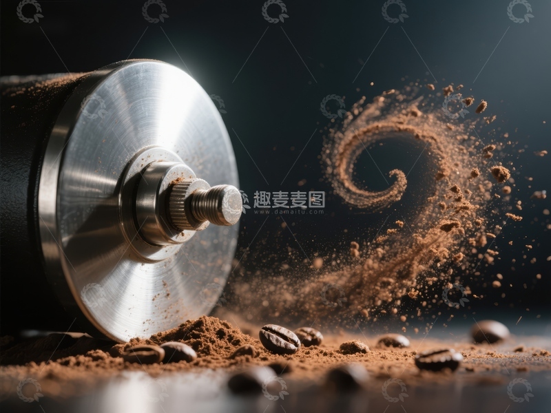 高清大图下载【趣麦麦图】咖啡研磨瞬间，粉末飞溅成旋涡