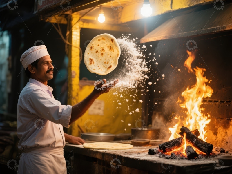 高清大图下载【趣麦麦图】街头厨师翻烤面饼