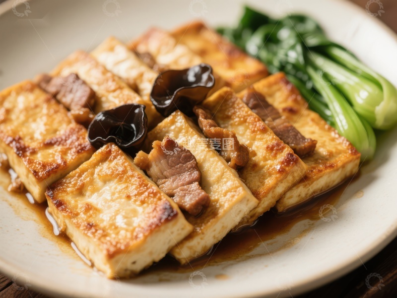 高清大图下载【趣麦麦图】煎豆腐配木耳青菜