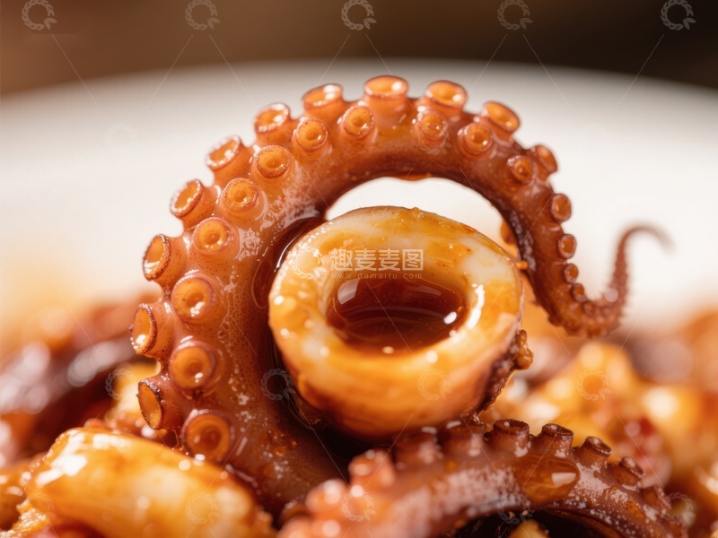 高清大图下载【趣麦麦图】美味章鱼特写，酱汁浓郁