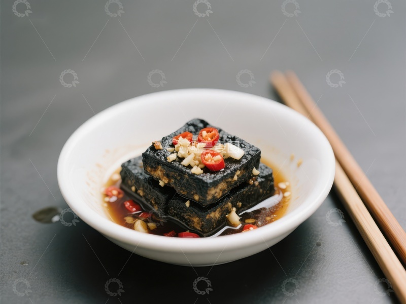 高清大图下载【趣麦麦图】黑豆腐配辣椒蒜末