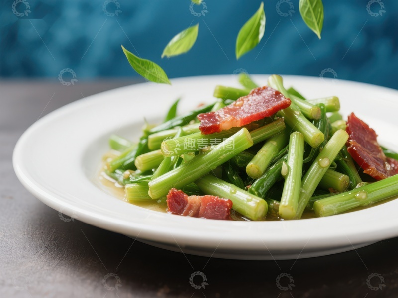 高清大图下载【趣麦麦图】蒜薹炒腊肉，清新美味