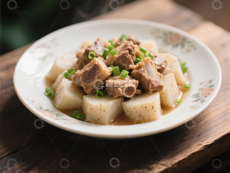 高清大图下载【趣麦麦图】排骨炖芋头，热气腾腾的家常美味