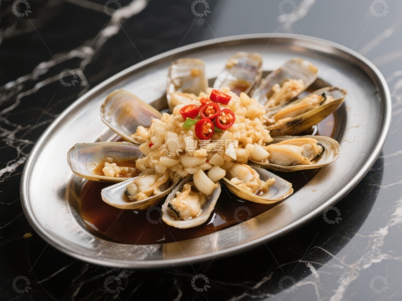 高清大图下载【趣麦麦图】蒜蓉蒸青口贝美食特写