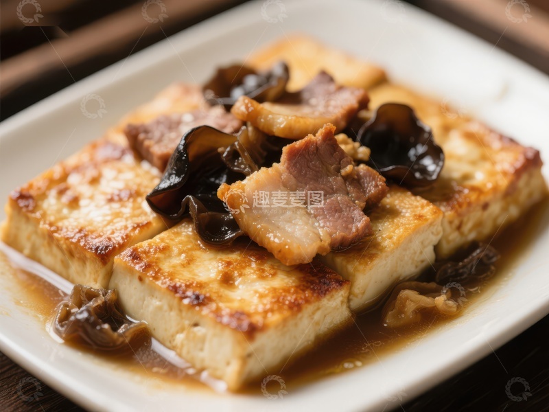 高清大图下载【趣麦麦图】煎豆腐配木耳五花肉
