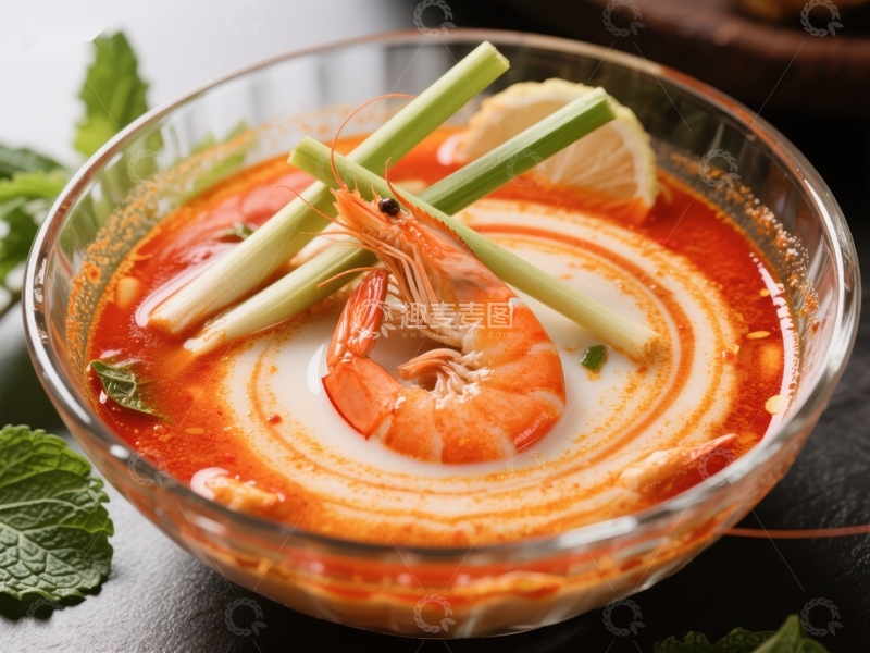 高清大图下载【趣麦麦图】泰式酸辣汤，鲜虾与柠檬的完美融合