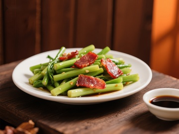 炒蒜苗腊肠美食