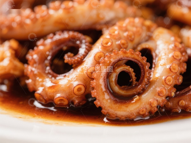 高清大图下载【趣麦麦图】酱汁淋浇的卷曲鱿鱼触须