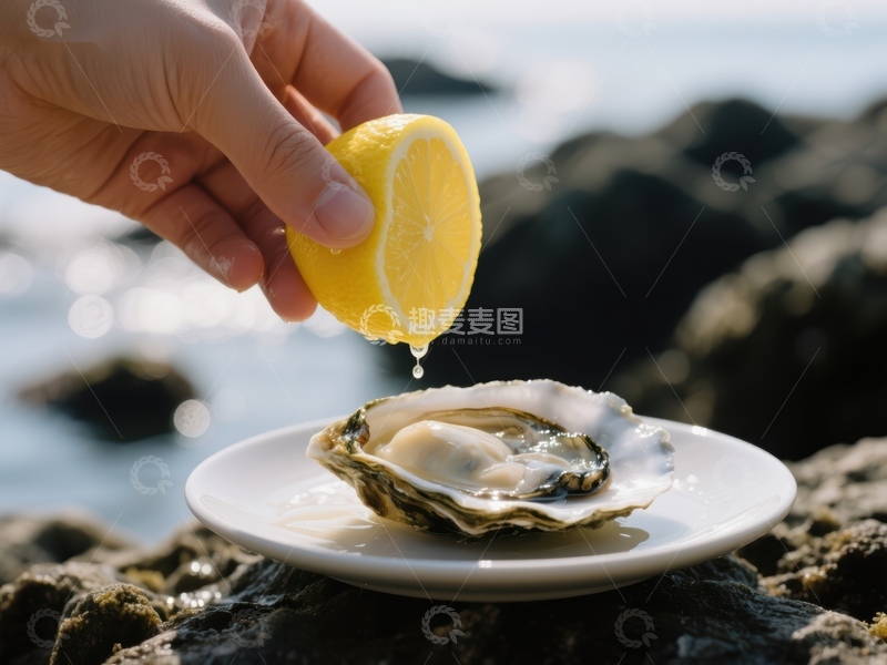高清大图下载【趣麦麦图】柠檬挤汁淋在牡蛎上