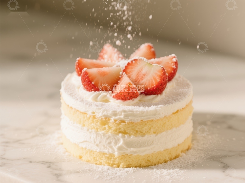 高清大图下载【趣麦麦图】草莓奶油蛋糕撒粉瞬间