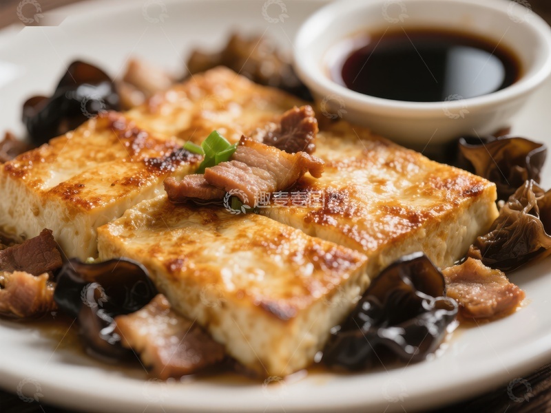 高清大图下载【趣麦麦图】煎豆腐配木耳与肉片