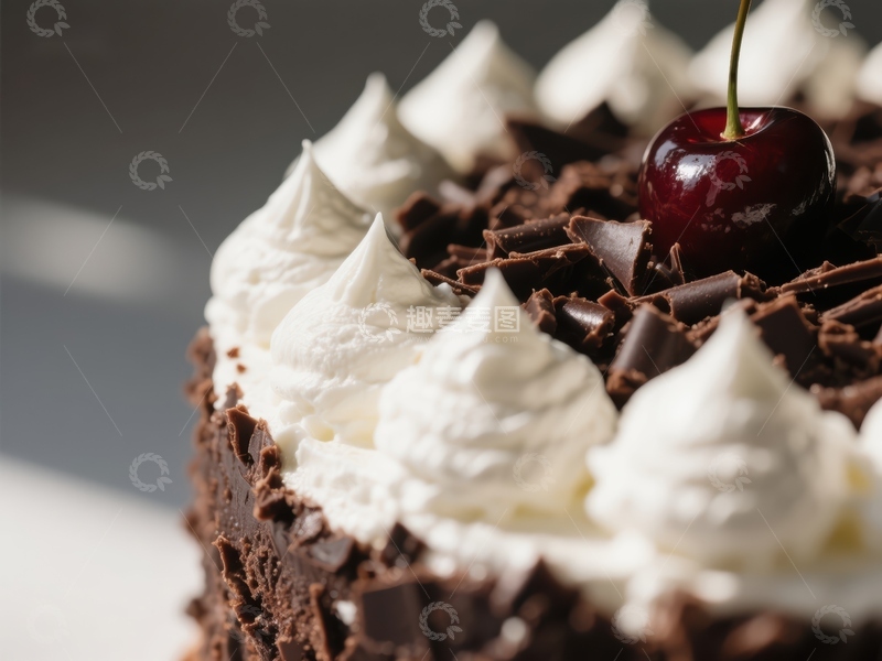 高清大图下载【趣麦麦图】巧克力蛋糕配奶油和樱桃