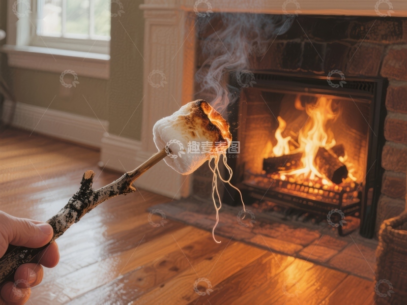 高清大图下载【趣麦麦图】火炉旁烤棉花糖