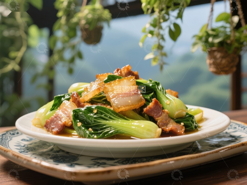 高清大图下载【趣麦麦图】腊肉炒青菜，美味家常菜