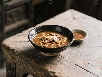 木桌上的美味牛肉汤